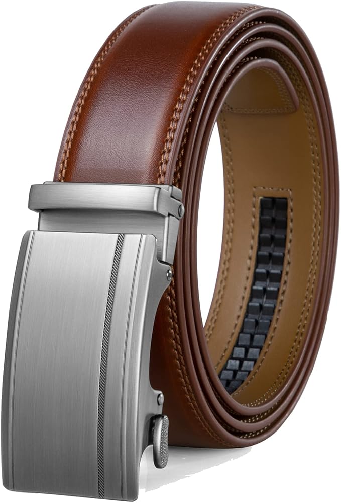 Founders & C Men's Ratchet Belt 1 3/8",Leather Dress Belt Adjustable with Click Sliding Buckle Trim to Exact Fit