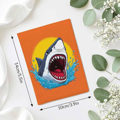 Cartoon Shark Passport Holder for Travel Creative Shark Teeth Attack PU Leather Passport Cover Wallet Cute Passport Card Holder for Women and Men