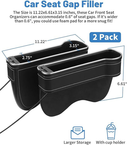 Shademax RGB Color Changing LED Car Seat Gap Filler Organizer Console Side Seat Gap Storage Box with Cup Holders and USB Chargers for Car Interior Accessories (2 Pack)