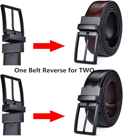 beltox fine Men's Dress Belt Leather Reversible 1.25" Wide Rotated Buckle Gift Box