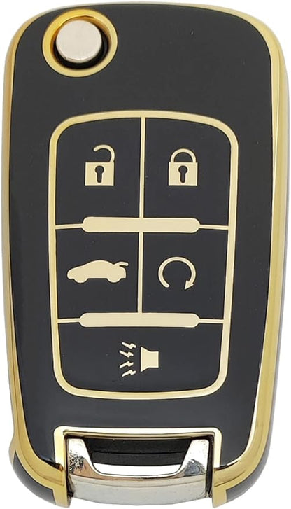 TPU Protective Key Fob Cover Case Compatible with 2010-2019 Chevy Equinox,2011-2016 Cruze Malibu Camaro Trax Impala Sonic Buick Lacrosse Regal Verano Trunk GMC Keyless Entry Key Fob (Black)