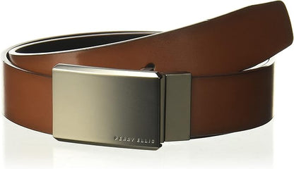 Perry Ellis Men's Reversible Bonded Leather Plaque Buckle Dress Belt