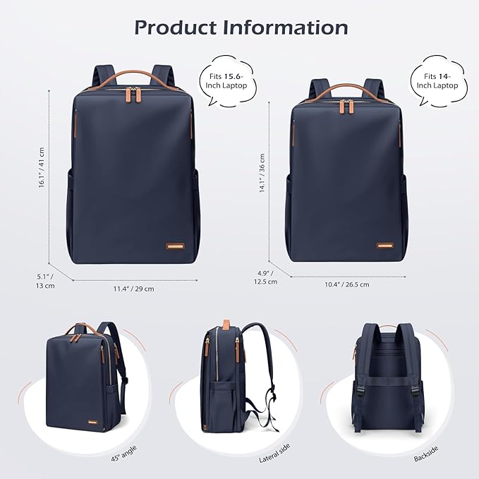GOLF SUPAGS Stylish Laptop Backpack for Women Airline Approved Perfect for Work College and Travel Multi-Functional Casual Daypack Fits 15.6 Inch Notebook (Navy Blue)