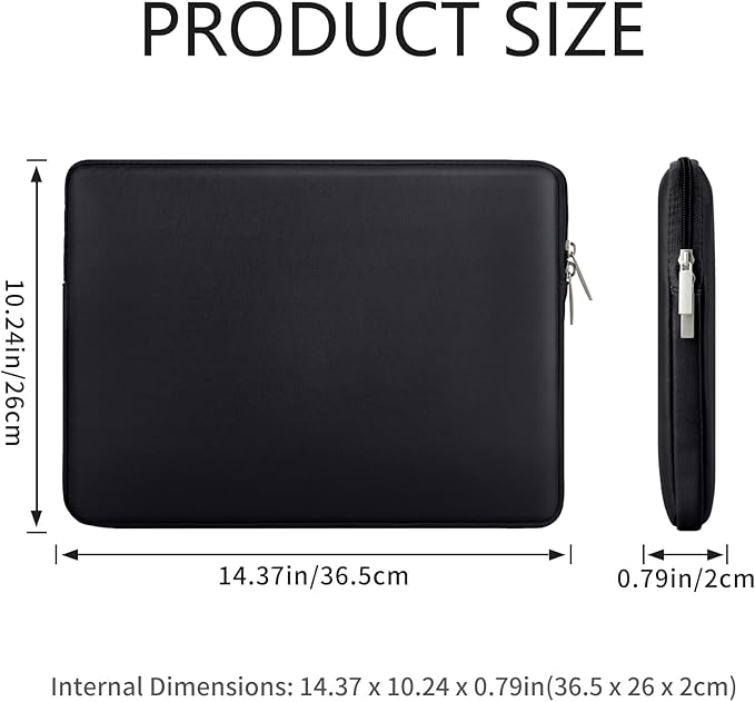 RAINYEAR 16 Inch Laptop Sleeve Soft PU Leather Case Protective Water Resistant Zipper Padded Cover Carrying Computer Bag Compatible with 16" MacBook Pro/Max M1 M2 M3 M4 M5(Black)