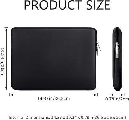 RAINYEAR 16 Inch Laptop Sleeve Soft PU Leather Case Protective Water Resistant Zipper Padded Cover Carrying Computer Bag Compatible with 16" MacBook Pro/Max M1 M2 M3 M4 M5(Black)