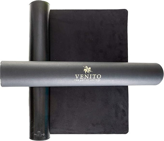 Venito Premium Leather Desk Mat (31.5 X 14.6 inch) - Medium Mouse Mat for Home Office Accessories (Rustic Black)