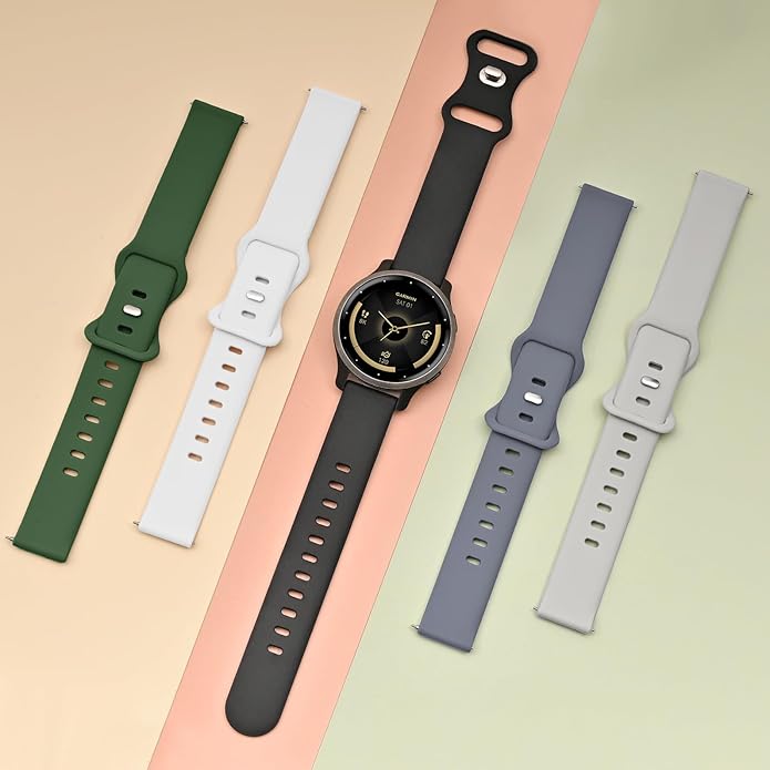 5 Pack 18mm Silicone Watch Band Compatible with Garmin Vivoactive 4S/Vivomove 3S/Venu 3S 41mm/Venu 4 41mm/Venu 2S/Forerunner 255S/265S, Quick Release Soft Sport Straps for Women Men