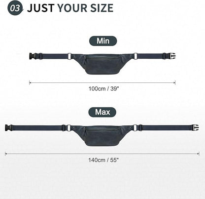Faux Leather Belt Bag for Men, Crossbody Sling Bag with Adjustable Strap, Back Zipper Pocket, Large Capacity Waist Pack for Travel, Work, Navy Blue