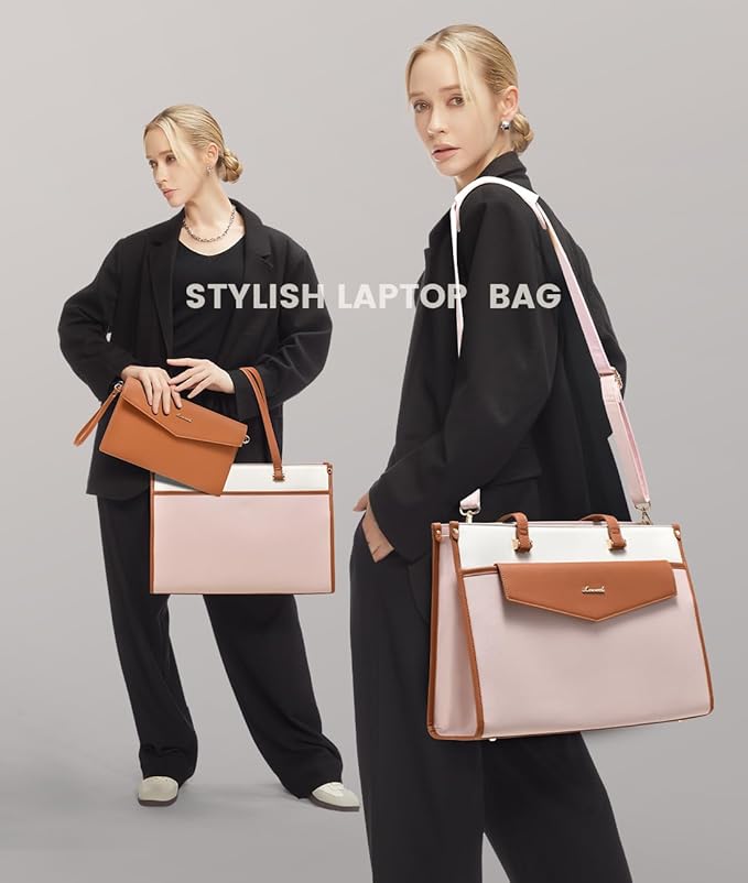 LOVEVOOK Laptop Bag for Women, 15.6'' Laptop Tote Purse 2-in-1 Professional Work Bag Business Briefcase with Clutch Purse, Waterproof Leather Computer Handbag for Teacher Office Travel