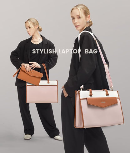 LOVEVOOK Laptop Bag for Women, 15.6'' Laptop Tote Purse 2-in-1 Professional Work Bag Business Briefcase with Clutch Purse, Waterproof Leather Computer Handbag for Teacher Office Travel