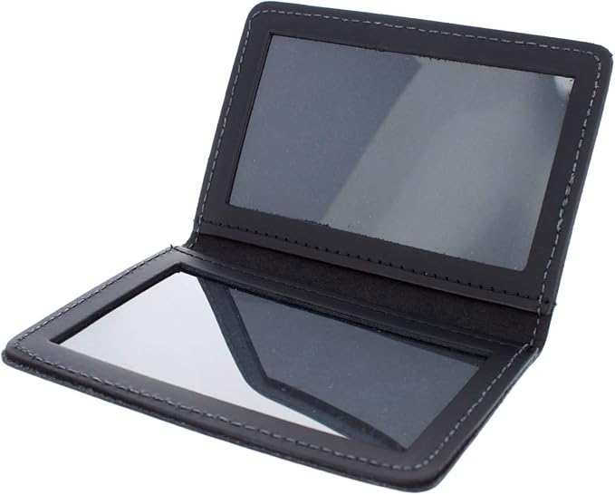 Leather Bifold Minimalist Double ID Card Credential Holder (Smooth Black)