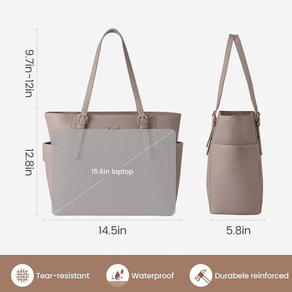 LOVEVOOK Laptop Tote Bag for Women With Large Cup Holder, Leather Work Tote Bag for Women,15.6 Inch Professional Computer Briefcase Business Teacher Commuter Shoulder Bag,Office Travel Gift