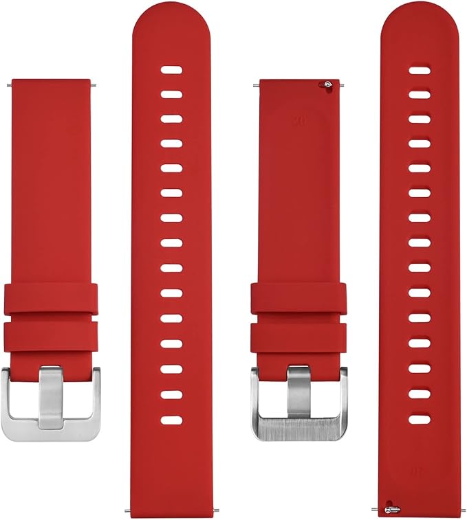 BISONSTRAP Silicone Watch Bands, Slim Watch Straps with Quick Release, 18mm, Red with Silver Buckle