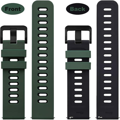 WOCCI 20mm Bicolor Watch Band, Silicone Rubber, Quick Release Replacement Strap for Men and Women, Black Stainless Steel Buckle (Green-Black)