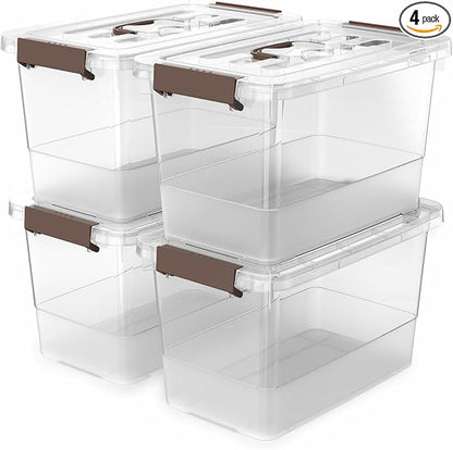 4 Pack-Plastic Storage Bins with Lids and Handle, Clear Plastic Latching Box for Storage, Stackable Storage Containers for Organizing, Multi-Purpose, 7 Quart
