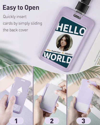 Uniclife 6 Pack Sliding ID Badge Holder Vertical Hard Plastic Case with Clear Window Light-Purple Card Protector for Office School ID Credit Cards Proximity Key Cards Driver’s Licenses and Passes