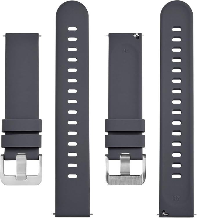 BISONSTRAP Silicone Watch Bands, Slim Watch Straps with Quick Release, 21mm, Grey with Silver Buckle