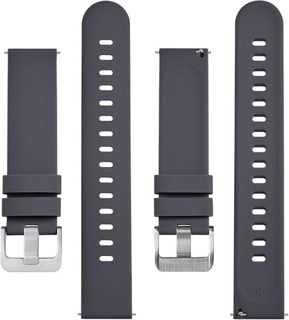BISONSTRAP Silicone Watch Bands, Slim Watch Straps with Quick Release, 21mm, Grey with Silver Buckle
