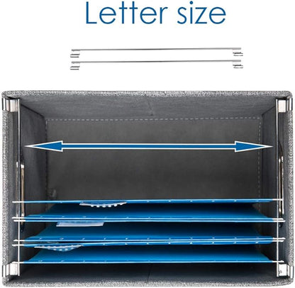 PRANDOM File Organizer Box - Set of 4 Collapsible Decorative Linen Filing Storage Hanging File Folders with Lids Office Cabinet Letter Size Navy Blue (14x9.3x10.8 inch)