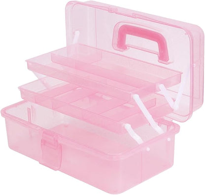 Saim Small Parts Organizer, 3-Layer Storage Box with Fixed Compartments, Ready-to-Use Portable Makeup & Hair Accessories Case, Craft Organizer for Girls Teens College Dorm - Light Pink