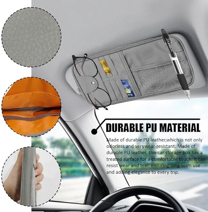Car Sun Visor Organizer, Auto Accessories Sunglass Holder for Car, Multi-functional Sun Organizer Storage Bag, General Motors Interior Parts Storage Bags are Fit for Cars, SUVs, Trucks (Gray)