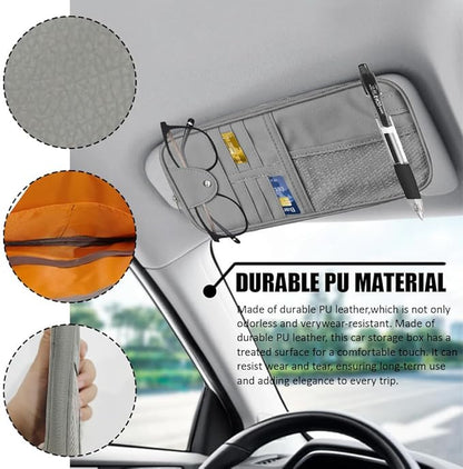 Car Sun Visor Organizer, Auto Accessories Sunglass Holder for Car, Multi-functional Sun Organizer Storage Bag, General Motors Interior Parts Storage Bags are Fit for Cars, SUVs, Trucks (Gray)