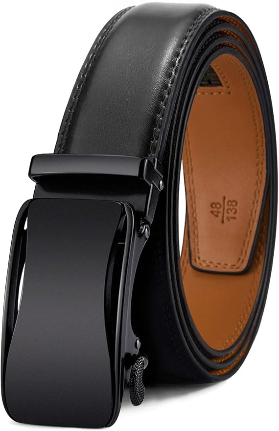 BULLIANT Mens Ratchet Belt,Leather Adjustable Slide Belt For Gift Mens Dress Casual 1 3/8",Size Adjustable
