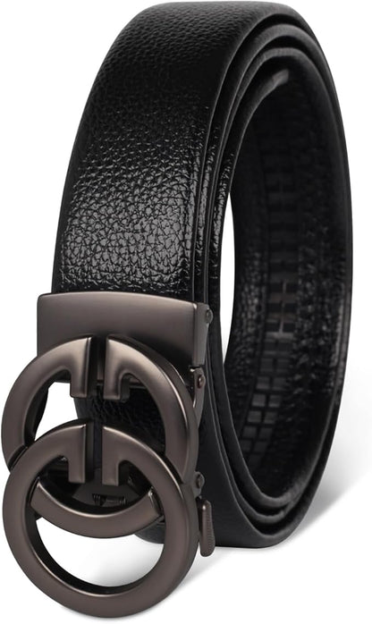 Aurolran Men&Womens Leather Dress Belt Business Automatic Buckle Belt Color-Black Silver Gold