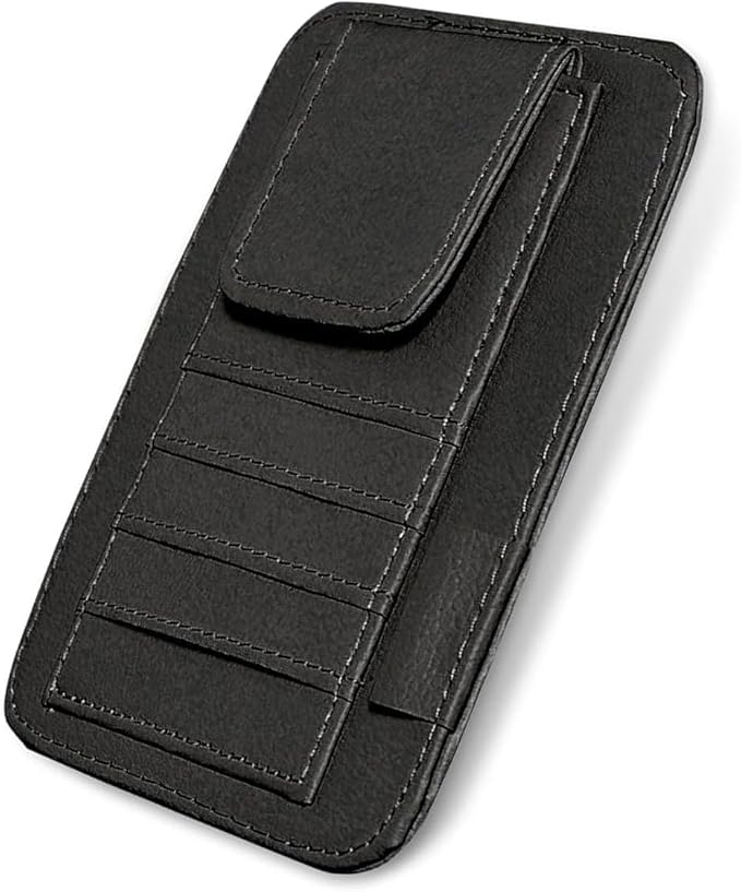 Small Leather Car Sun Visor Organizer, 4.9" x 6.1" Multifunctional Strap-On Document Sunshade Storage Holder for Card Pen Sunglasses License, Universal for Most Cars Trucks SUVs (Black)