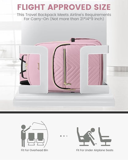 LOVEVOOK Laptop Backpack for Women, Travel Computer Work Bags with 17-inch Laptop Compartment, College School Student Bag Teen Backpacks For Girls, Outdoor Carry On Backpack Purse, Light Pink