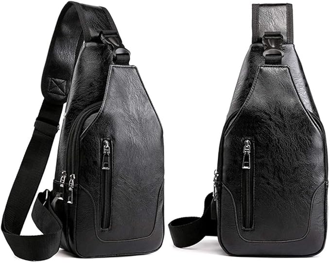 Seoky Rop Men Sling Bag Anti Theft Shoulder Bag Small Leather Crossbody Sling Backpack with USB Charge Port Black