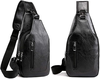 Seoky Rop Men Sling Bag Anti Theft Shoulder Bag Small Leather Crossbody Sling Backpack with USB Charge Port Black