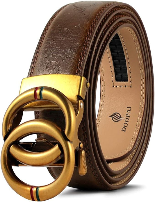 DOOPAI Belt Men, Ratchet Dress Adjustable 1 3/8" Sliding Leather Designer, Size Length Can be Cut, with Gift Box