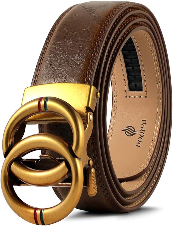 DOOPAI Belt Men, Ratchet Dress Adjustable 1 3/8" Sliding Leather Designer, Size Length Can be Cut, with Gift Box