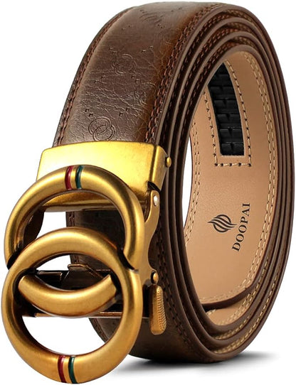 DOOPAI Belt Men, Ratchet Dress Adjustable 1 3/8" Sliding Leather Designer, Size Length Can be Cut, with Gift Box