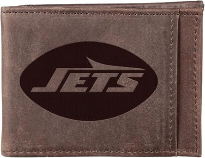 Team Sports America NFL New York Jets Front Pocket Slim Wallet for Men | Minimalist Leather RFID Blocking Bifold Card Holder with Money Clip | Officially Licensed Stamped Logo