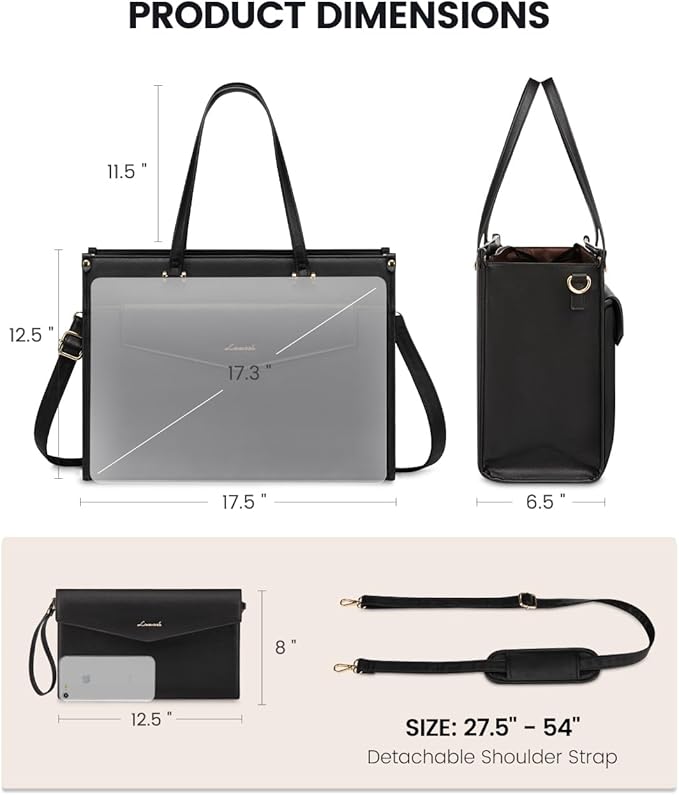 LOVEVOOK Laptop Bag for Women, 17.3'' Laptop Tote Purse 2-in-1 Professional Work Bag Business Briefcase with Clutch Purse, Waterproof Leather Computer Handbag for Teacher Office Travel