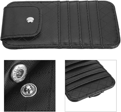 Restokki Car Visor Organizer Sun Holder Storage Pouch Card Bill Bag for Car Truck Universal Size Black Leather