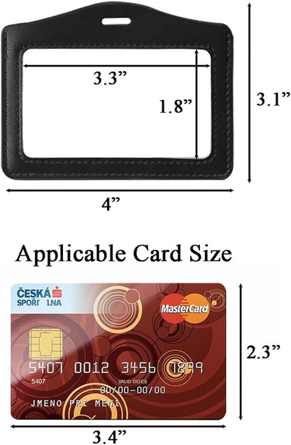 Larpur Pack of 2 ID Badge Holders, Horizontal Leather Card Case with Clear ID Window, Black - Double Sided Clear, Work Badge Holder for Office, Hospital, Exhibition, School