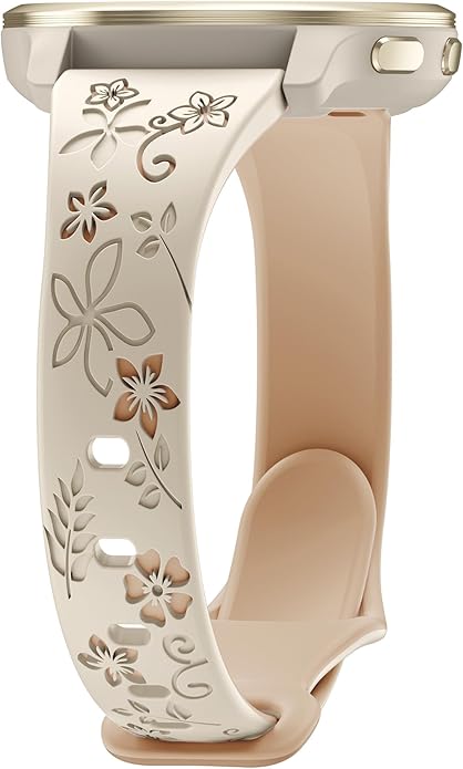 Laband 18mm Floral Engraved Band Compatible With Garmin Venu 3S 41mm/Venu 2S/Vivoactive 4S/Vivomove 3S/Venu 4 41mm/Forerunner 255S/Forerunner 265S,Soft Slim Silicone Cute Embossed Flower Strap for Men