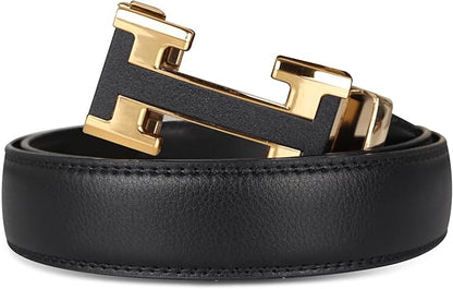Aurolran Men&Womens Leather Dress Belt Business Automatic Buckle Belt Color-Black Silver Gold