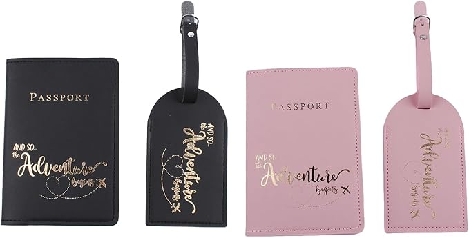 Belsmi Passport and Luggage Tags Set Travel Suitcase Tag (Black Pink)