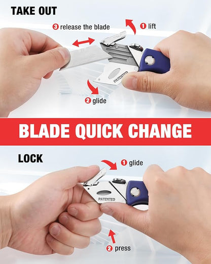 WORKPRO Folding Utility Knife, Quick-Change Box Cutter, Blade Storage in Handle with 5 Extra Blades Included