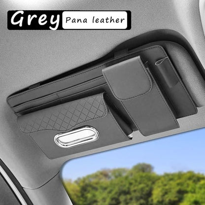 Car Sun Visor Organizer for Lexus LC 2017–2025 2026 Z100,Multi-Pocket Auto Visor Storage Pouch with Tissue Holder,Eyeglass Case,Card Slots & Pen Holder,Sun Visor Organizer,Grey pana Leather