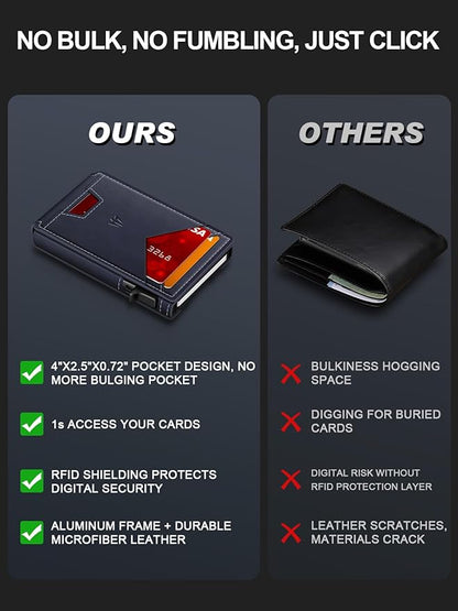 Wallet for Men, Slim Minimalist Wallet with Money Clip＆ID Window, RFID Blocking Pop-Up Credit Card Holder, Smart Auminum Mens Wallet Holds 9-13 Cards (Gift Box) (Navy Blue)