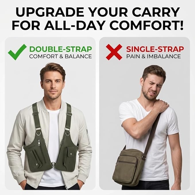 Leather Double Shoulder Armpit Bag for Men Underarm Concealed Rover The Holste Vest for Mens Adjustable Leather Bag (Army Green)