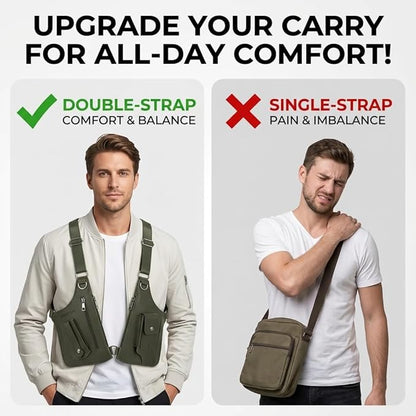 Leather Double Shoulder Armpit Bag for Men Underarm Concealed Rover The Holste Vest for Mens Adjustable Leather Bag (Army Green)