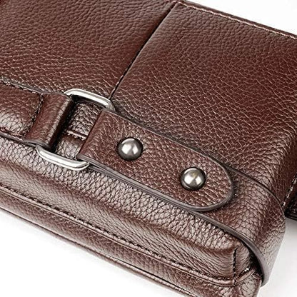Men's Leather Sling Bag,Chest Shoulder Backpack, Water waterproof Crossbody Bag