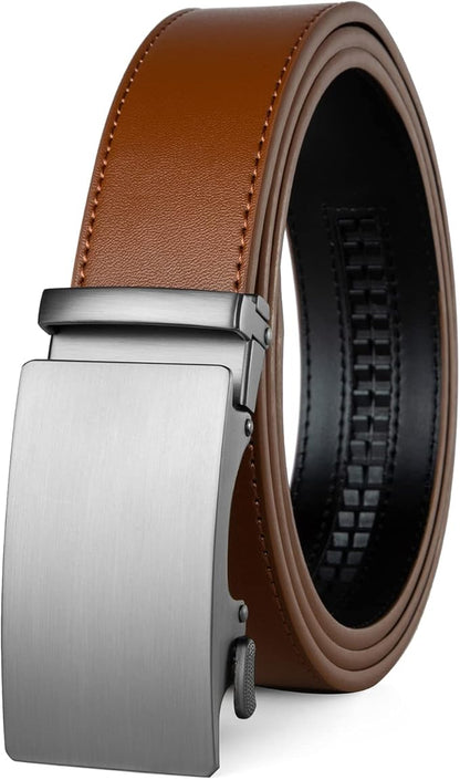 Founders & C Men's Ratchet Belt 1 3/8",Leather Dress Belt Adjustable with Click Sliding Buckle Trim to Exact Fit