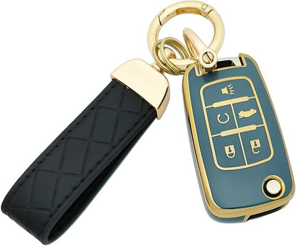 TPU Protective Key Fob Cover Case Compatible with 2010-2019 Chevy Equinox,2011-2016 Cruze Malibu Camaro Trax Impala Sonic Buick Lacrosse Regal Verano Trunk Keyless Entry Key Fob (Blue)